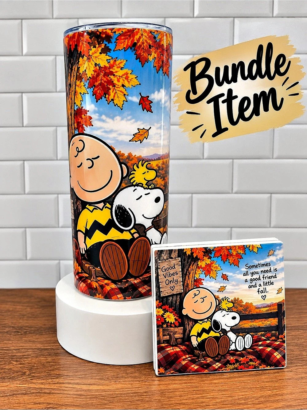 Peanuts Fall Tumbler and cermaic coasters Bundle 🍁